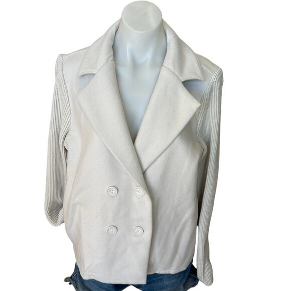 Splendid White Double Breasted Sweater Jacket SMALL Felted Boxy Career Wool $198 - Picture 5 of 10